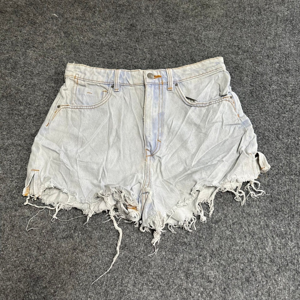 Zara Denim Shorts Womens Size 6 Light Blue Distressed Raw Hem High Waisted